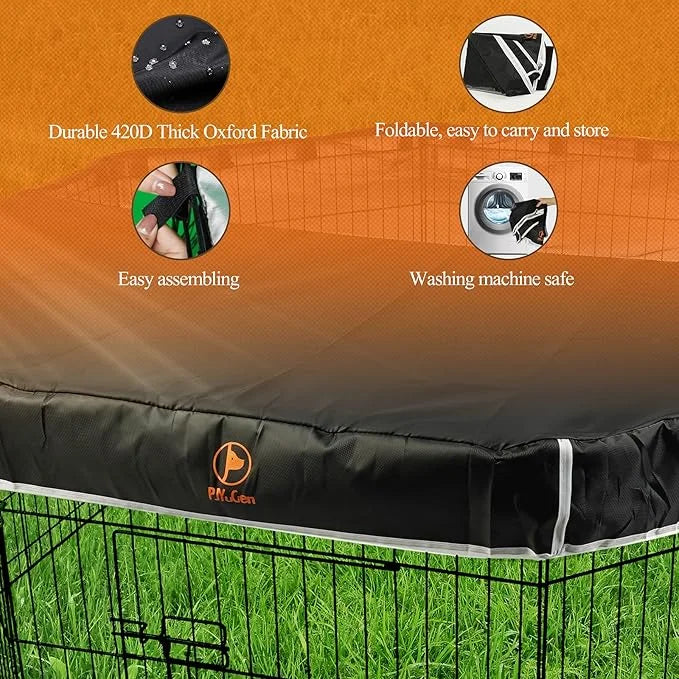 PJYuCien Dog Playpen Bottom Pad + Top Cover,Fits 24 Inch 8 Panels Regular Octagon Metal Exercise Pet Pen,Black (Note:Playp...