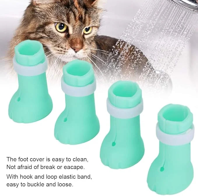 Pssopp 4Pcs Anti-Scratch Cat Shoes Silicone Boots, Cat Nails Protector Shoes Boots Cat Washing Claw Foot Cover for Bathing...
