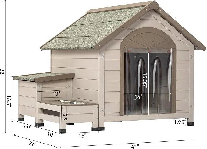 NicBex Dog Houses for Small Medium Large Dogs with Open Roof,Storage Box,2 Feeding Bowls Outdoor & Indoor,Wooden Puppy She...
