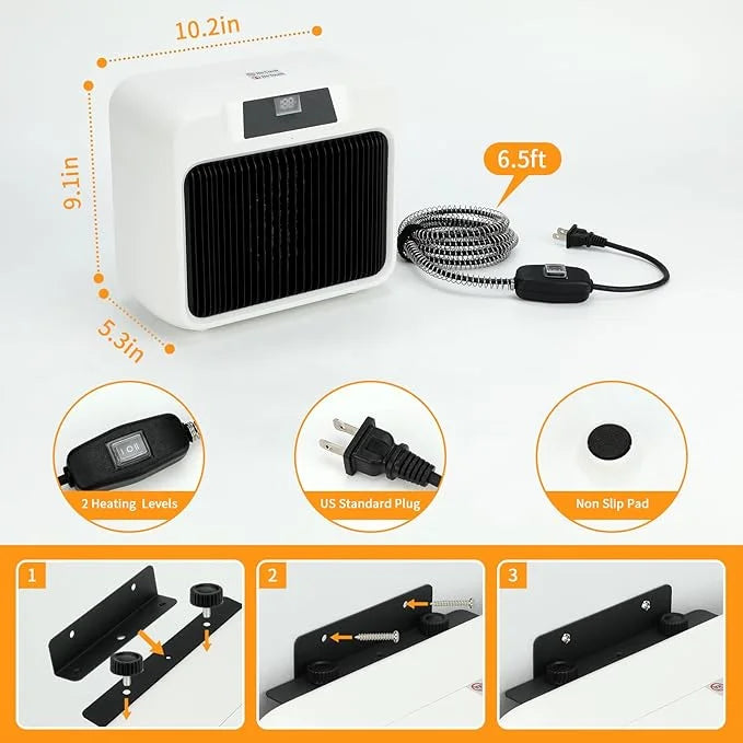 Rypet Large Dog House Heater with Thermostat, 300W/600W Safe Heater for Dog House Outdoor with 6 Ft Anti Chew Cord, Wall M...