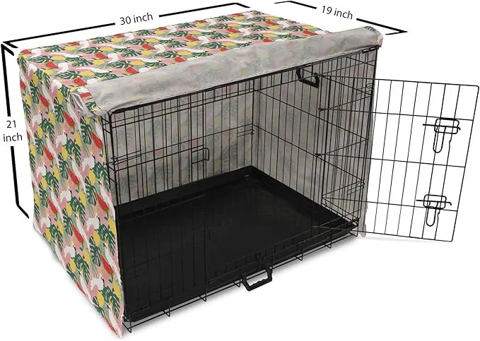 Ambesonne Summer Dog Crate Cover, Cockatoo Parrot in Exotic Forest Watermelon Slices Monstera Lemons Pattern, Easy to Use ...