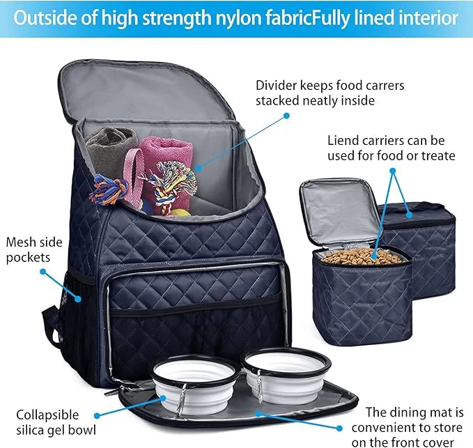BAGLHER Dog Travel Bag,Airline Approved Pet Supplies Backpack, Dog Travel Backpack with 2 Silicone Collapsible Bowls and 2...