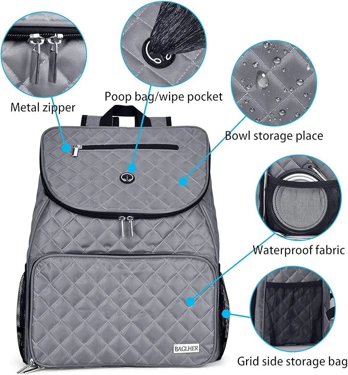 BAGLHER Dog Travel Bag,Airline Approved Pet Supplies Backpack, Dog Travel Backpack with 2 Silicone Collapsible Bowls and 2...