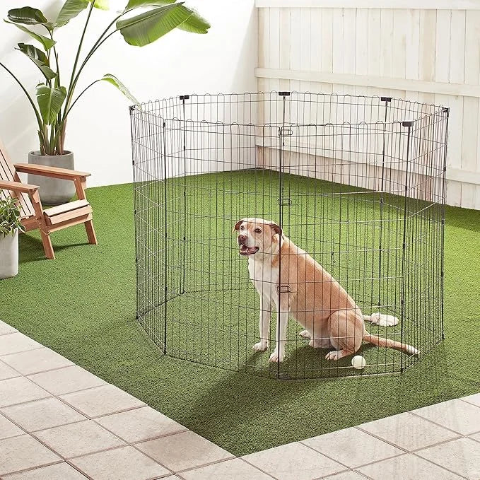 Amazon Basics Foldable Octagonal Metal Exercise Dog Playpen - Indoor/Outdoor, No Door, Extra Large (8 Panels, 24 x 48), Ea...