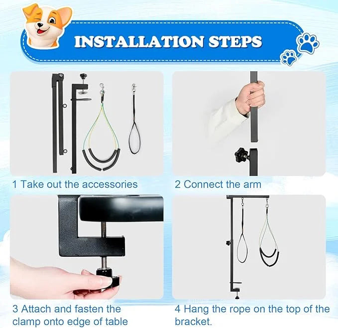 Breeze Touch Dog Grooming Table Arm with Clamp 32in, Pet Dog Grooming Table for Small Dogs at Home Foldable, Cat Dog Groom...