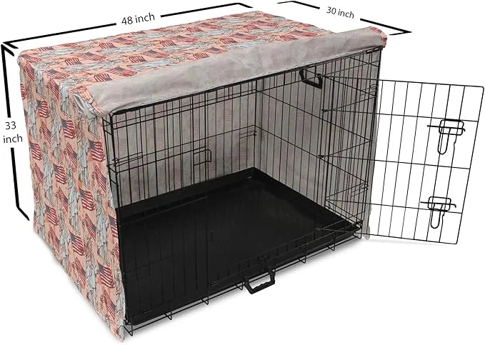 Ambesonne USA Dog Crate Cover, United States America Liberty Rhythmic Print, Easy to Use Pet Kennel Cover for Medium Large...