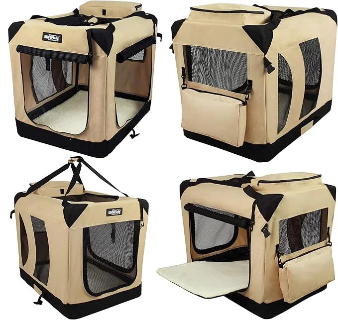 EliteField 3-Door Folding Soft Dog Crate with Carrying Bag and Fleece Bed (2 Year Warranty), Indoor & Outdoor Pet Home (42...