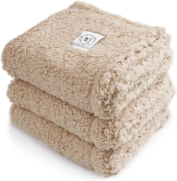 1 Pack 3 Calming Blankets Fluffy Premium Fleece Pet Blanket Soft Sherpa Throw for Dog Puppy Cat Beige Medium (30" x20'') -...