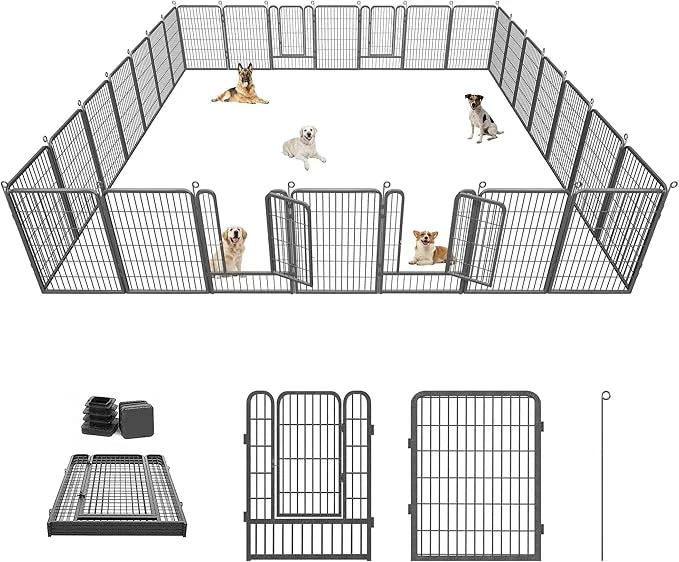 Dog Playpen 40 inch Dog Fence for Outdoor Indoor Use Heavy Duty Metal Dog Pen for Large Dogs, Rustproof Pet Playpen Portab...