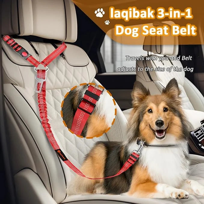 Removable Dog Seat Belts Harness for Car, 3 in 1 Pet Dog Car Seatbelt Leash, laqibak Restraint Secures to Headrest and Ref...