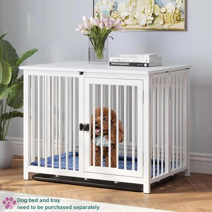 Heavy Duty Dog Crate Furniture, Fully Assembled exc. Locks, All Metal Frame & Wooden Tabletop, Modern Kennel for Small Dog...