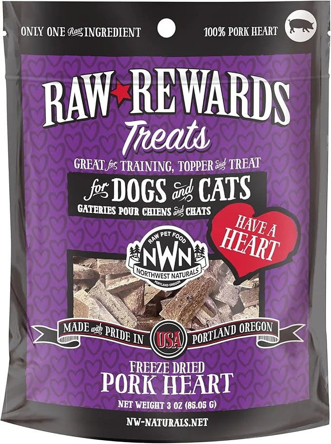 Northwest Naturals Raw Rewards Freeze-Dried Pork Heart Treats for Dogs and Cats - Bite-Sized Pieces - Healthy, 1 Ingredien...