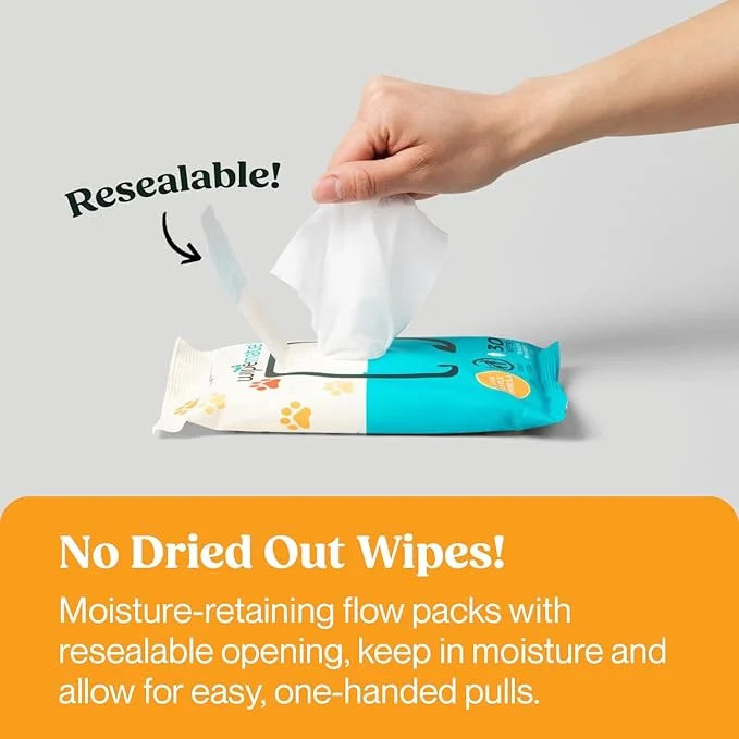 Bulk 4-Pack Travel Dog & Cat Pet Wipes for Small/Medium Pets Cleans Pet Paws Ears Fur Butt & Anal Gland No-Rinse Solution ...