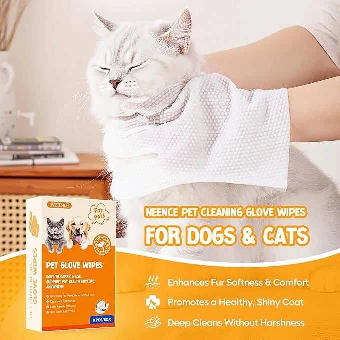 NEENCE Extra Thick Pet Glove Wipes for Dogs & Cats, Dog Washing Gloves Cleaning Deodorizing for Paws,Butt and Body, Cat Ba...