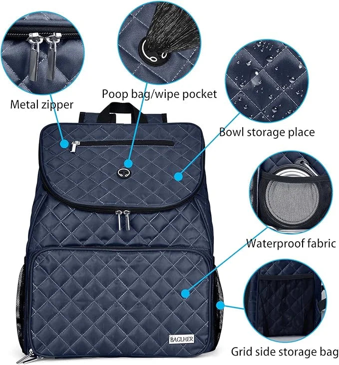 BAGLHER Dog Travel Bag,Airline Approved Pet Supplies Backpack, Dog Travel Backpack with 2 Silicone Collapsible Bowls and 2...