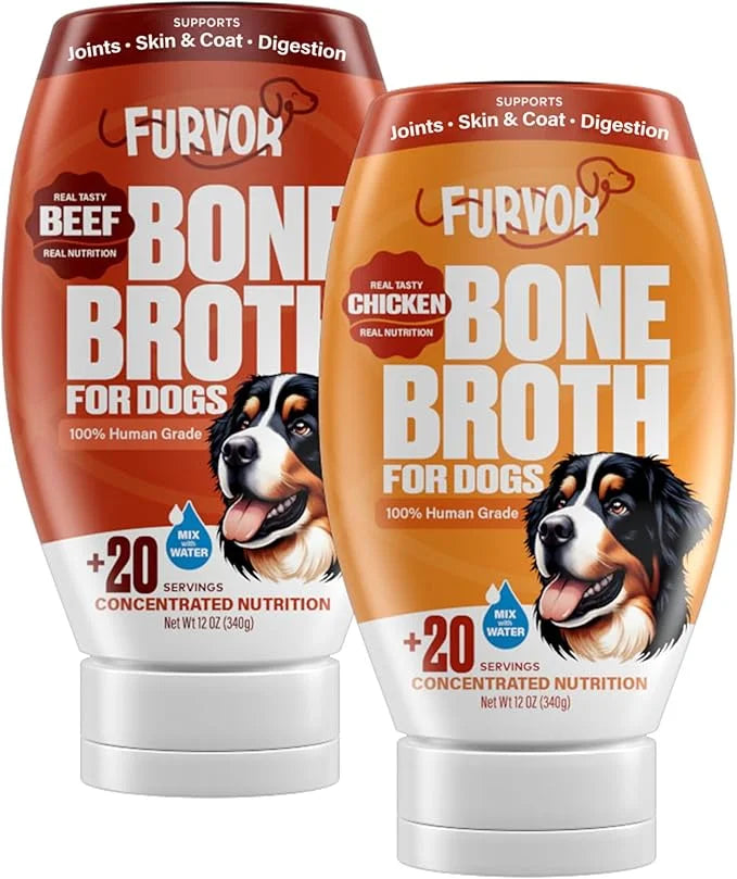Chicken and Beef Bone Broth for Dogs - Collagen Protein Supplement for Digestion, Mobility, Coat, Healthy Dog Food Topper,...