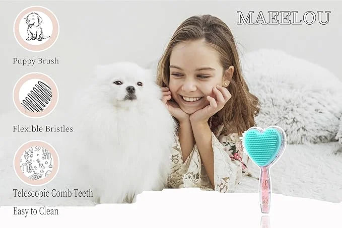 Heart-Shaped Puppy Brush , Soft Dog Brush - Gentle Grooming Brush for Small Dogs, Perfect for Yorkie, Shih Tzu, Maltipoo ,...