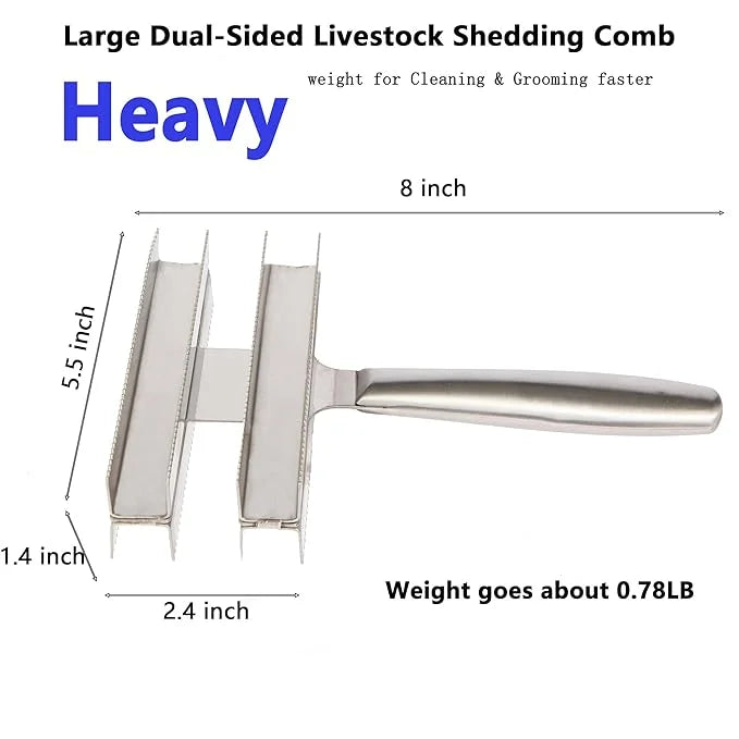 Heavy Duty Livestock Shedding Comb Dog Brush for Shedding Horse Cattle Sheep Large Pets Grooming Tool Dual-Sided Full Stai...