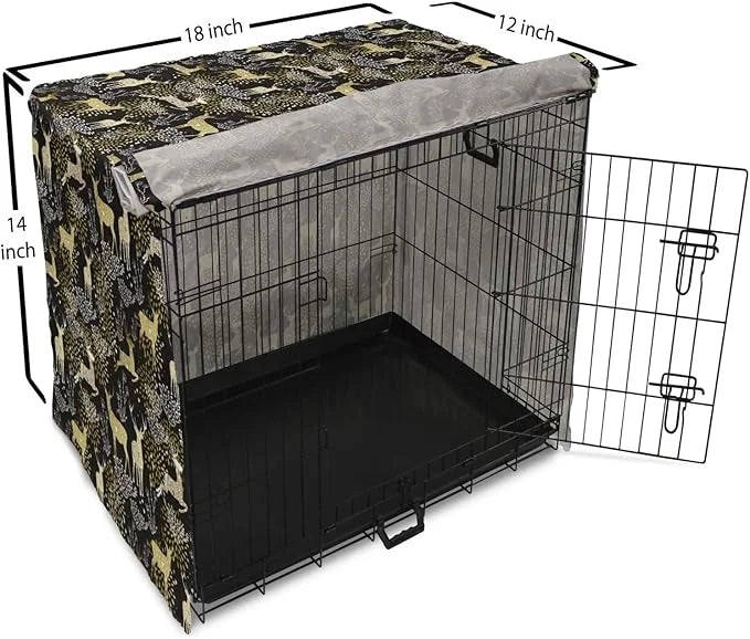 Ambesonne Christmas Dog Crate Cover, Nature Woodland and Deer Silhouettes with Oriental Ornaments Design, Easy to Use Pet ...