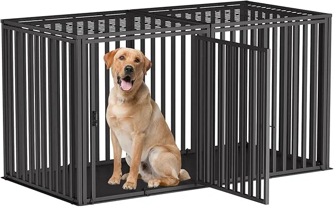 Steel Tube Heavy Large Dog Crate with Mat Base, 55" L x 32" H Dog Crates for Medium Large Dogs, Big Dog Cage, Dog Kennel, ...
