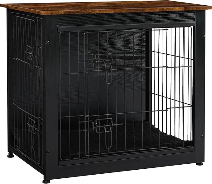 DWANTON Dog Crate Furniture with Cushion, Wooden Kennel Table with Double Doors, Indoor Dog House, Small/Medium/Large Size...