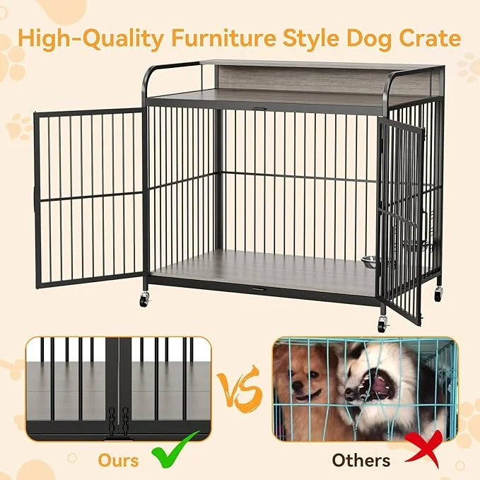 GAOMON Dog Crate Furniture, Dog Crate Indoor with Adjustable Height Bowls, Wooden Heavy Duty, 39.8 Inch Dog Kennel Furnitu...