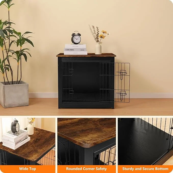 DWANTON Dog Crate Furniture with Cushion, Wooden Kennel Table with Double Doors, Indoor Dog House, Small/Medium/Large Size...