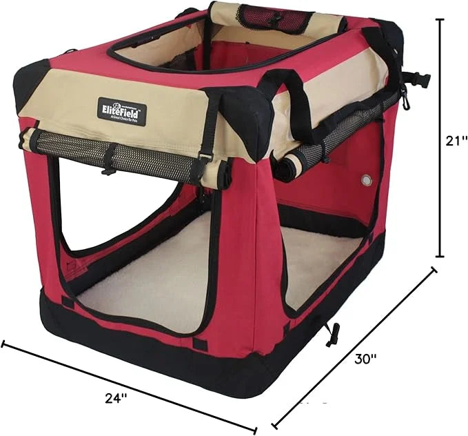 EliteField 4-Door Folding Soft Dog Crate with Curtains, Carrying Bag and Fleece Bed (2 Year Warranty), Indoor & Outdoor Pe...