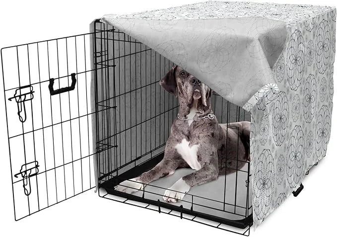 Ambesonne Sacred Geometry Dog Crate Cover, Circular Formations with Dots Flower Like Elements Design Print, Easy to Use Pe...