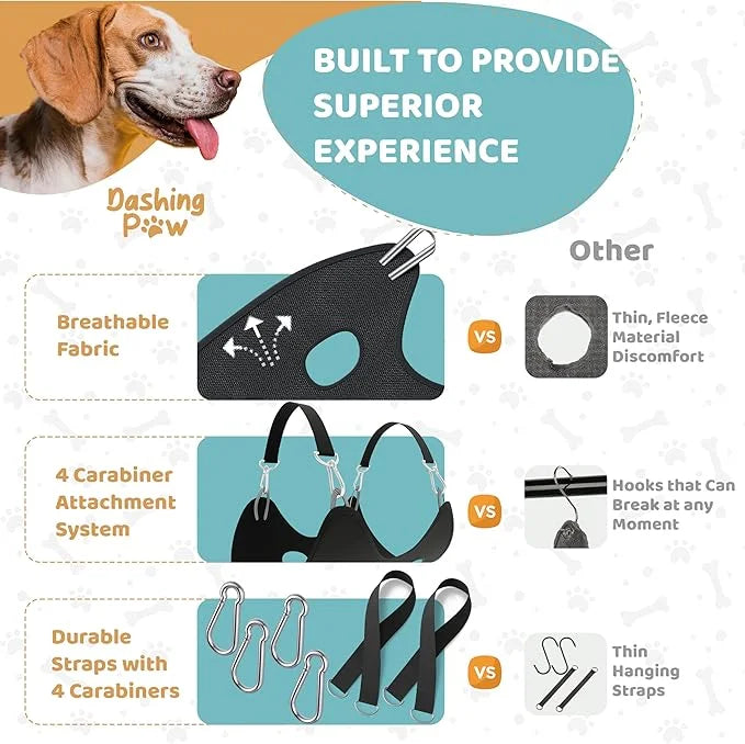 Dog Grooming Hammock – Sturdy & Safe Dog Hammock for Grooming with Durable Carabiner Clips & Straps – Soft, Comforting Dog...