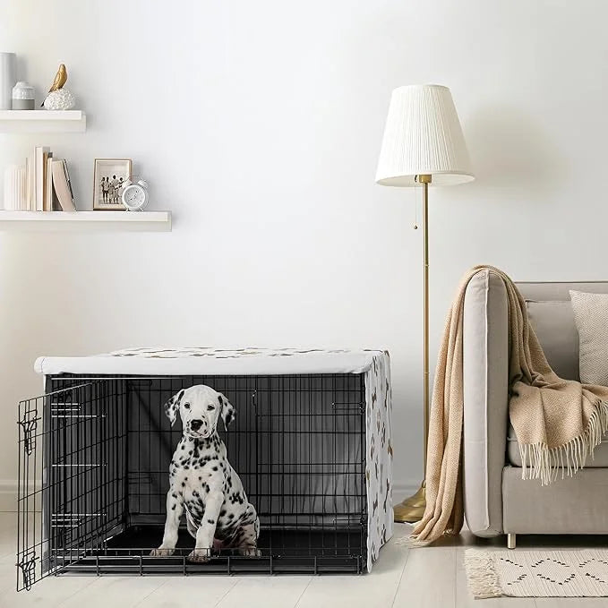 Sweet Jojo Designs 36in. Medium Dog Crate Cover (Bones and Paw Prints) Pet Cage, Kennel Covers (Modern, Cartoon, Doggy, Pu...
