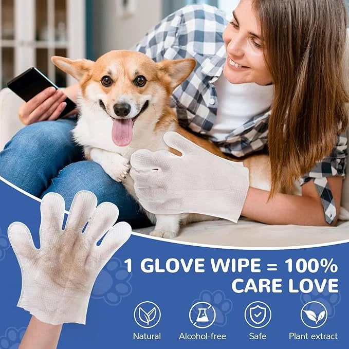 10 Pcs Pet Cleaning Glove Wipes for Dogs & Cats, Hypoallergenic Grooming Wipes, Dog Wipes for Paws and Buttocks, Dog Wipes...