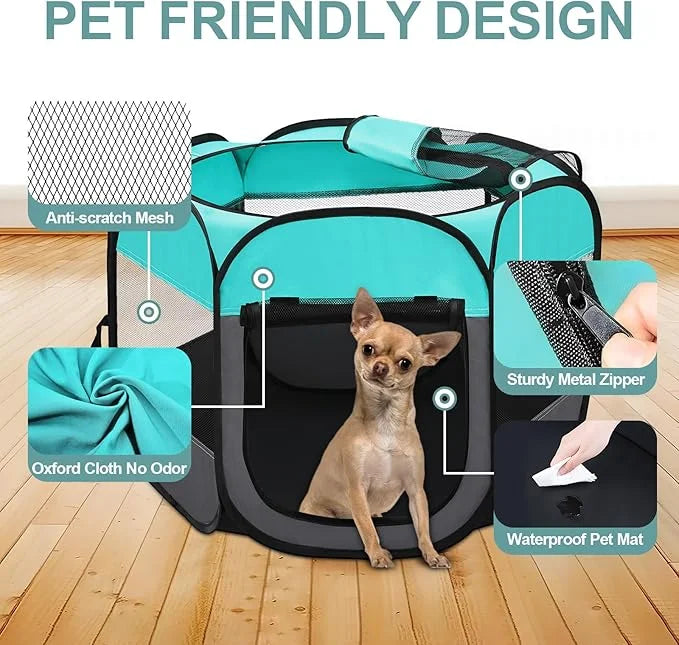 Pet Puppy Playpen for Cat Dog Indoor Outdoor, Foldable Portable Tent, Pop Up Dog Kitten Kennel Playpen with Carrying Case ...
