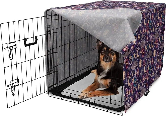 Lunarable Hipster Dog Crate Cover, Hand Drawn Starry Scene of Constellation Crescent Space-Themed Layout, Easy to Use Pet ...
