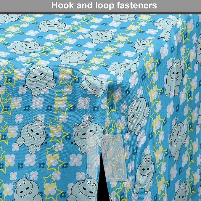 Lunarable Yellow and Blue Dog Crate Cover, Funny Cartoon Hippopotamus with Stars and Daisy Flowers, Easy to Use Pet Kennel...