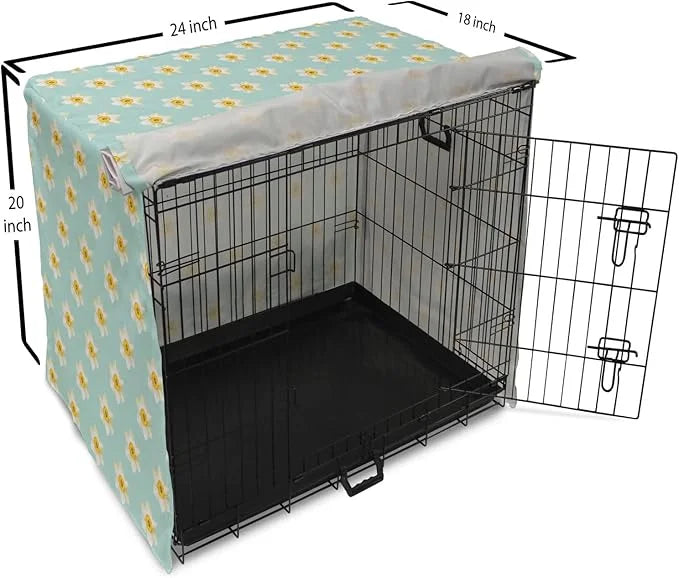 Lunarable Daffodil Dog Crate Cover, Pastel Nature Pattern with Spring Field Theme Narcissus Flower Heads, Easy to Use Pet ...