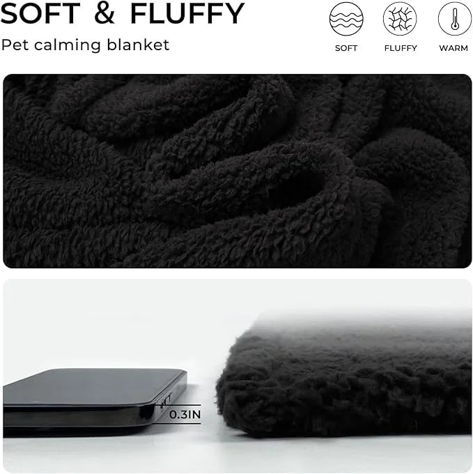 1 Pack 3 Calming Blankets Fluffy Premium Fleece Pet Blanket Soft Sherpa Throw for Dog Puppy Cat Black Small (23”x16'') - P...