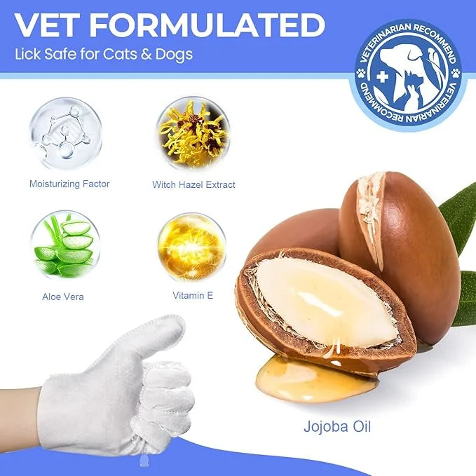 Pet Cleaning Glove Wipes for Dogs & Cats, Hypoallergenic Deodorizing Disposable No-Rinse Grooming Wipes, Extra Thick Bathi...