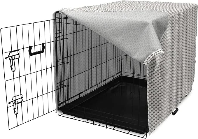 Lunarable Taupe and White Dog Crate Cover, Traditional Nordic Design with Geometric Motifs in Vertical Order, Easy to Use ...