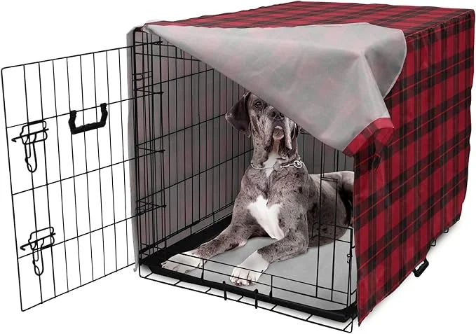 Lunarable Plaid Dog Crate Cover, Geometrical Scottish Ornament Folkloric Celtic Fashion Elements, Easy to Use Pet Kennel C...