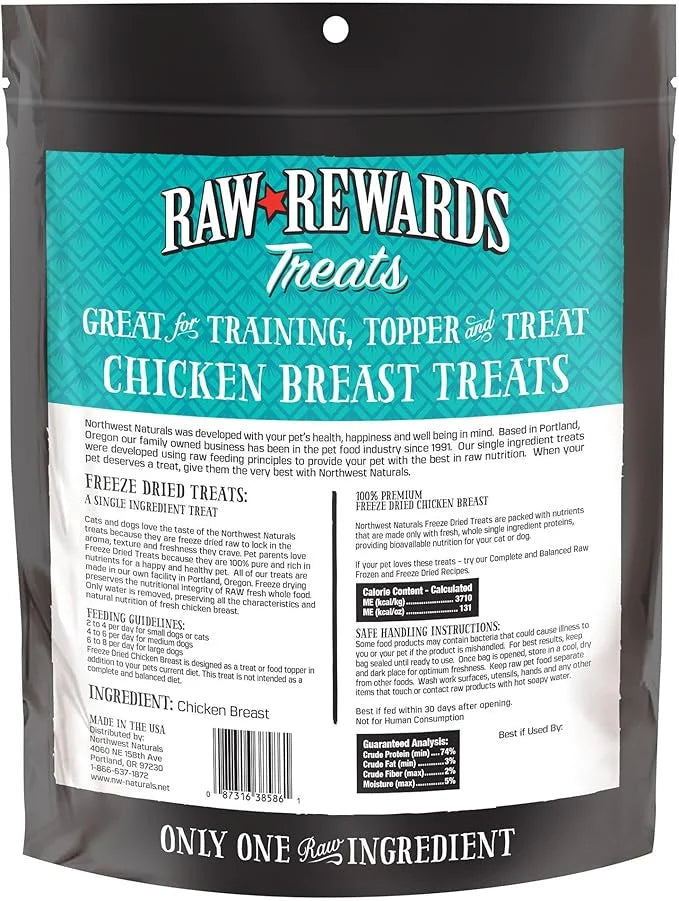 Northwest Naturals Raw Rewards Freeze-Dried Chicken Breast Treats for Dogs and Cats - Bite-Sized Pieces - Healthy, 1 Ingre...