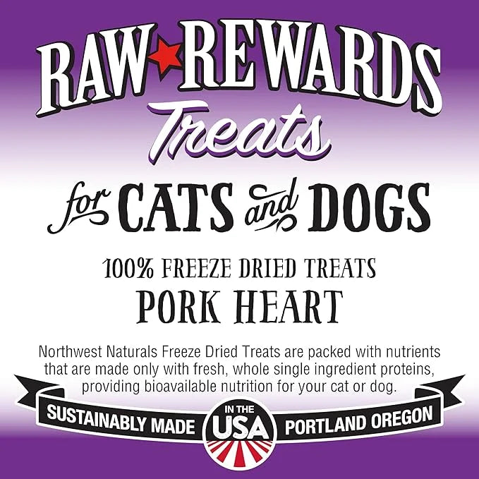 Northwest Naturals Raw Rewards Freeze-Dried Pork Heart Treats for Dogs and Cats - Bite-Sized Pieces - Healthy, 1 Ingredien...