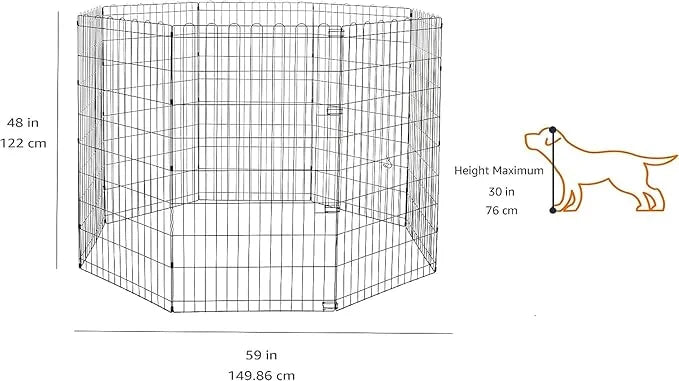 Amazon Basics Foldable Octagonal Metal Exercise Dog Playpen - Indoor/Outdoor, No Door, Extra Large (8 Panels, 24 x 48), Ea...