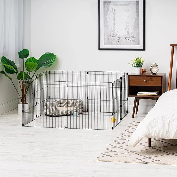 IRIS USA Metal Dog Playpen, 8-Panel 24" Pet Playpen, Puppy Playpen, Indoor/Outdoor Dog Fence, 58 x 58 x 24, Foldable, Cust...