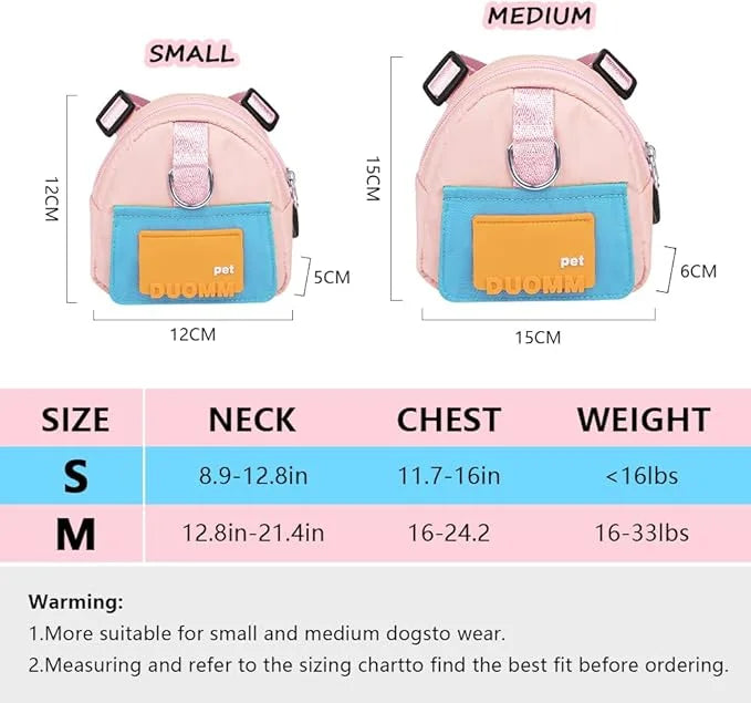 Dog Backpack for Small Dogs to Wear,Cute Pet Puppy Harness Backpacks with Leash Adjustable Dog Self Carrier Bag for Travel...