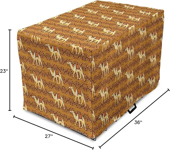Lunarable Camel Dog Crate Cover, Traditional Pattern with Strokes Desert Animal Repetition in Folk Accessories, Easy to Us...