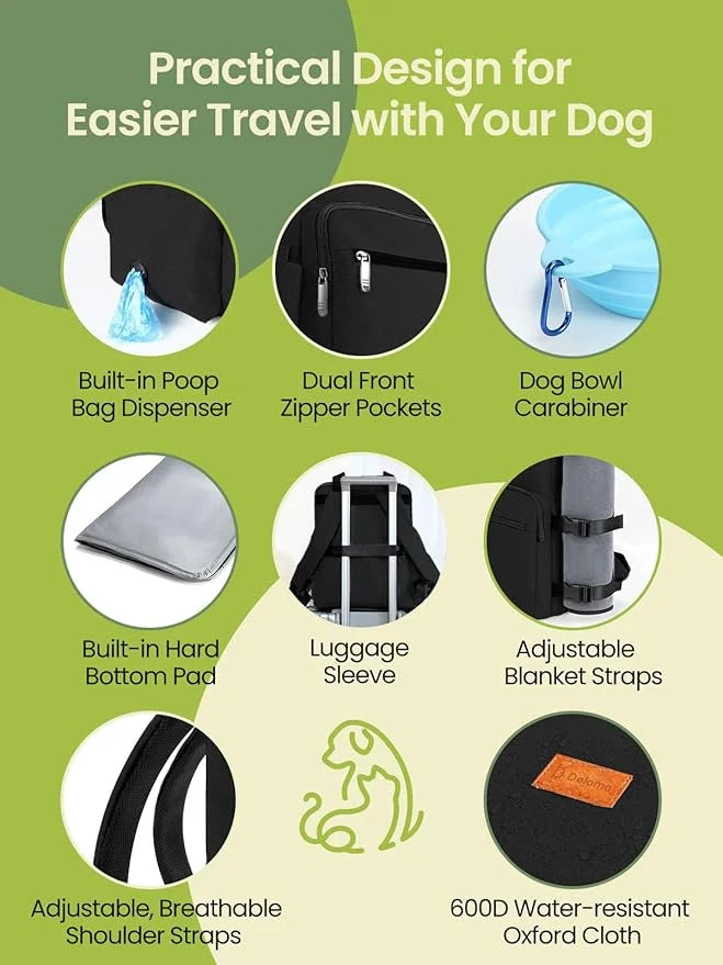 Dog Travel Bag, Airline Approved Organizer Backpack with Multi-Function Pockets, 25L Accessories Set with 2 Food Storage C...