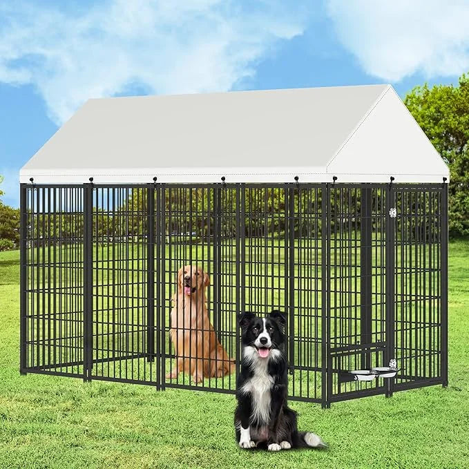 Rovibek Outdoor Dog Kennel 7.9x4.1x5.9 Ft, Dog Kennels Outdoor with 2 Rotating Feeder Bowls, Heavy Duty Dog Kennels Outsid...