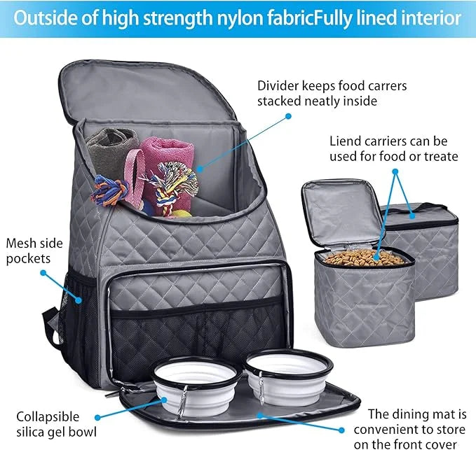 BAGLHER Dog Travel Bag,Airline Approved Pet Supplies Backpack, Dog Travel Backpack with 2 Silicone Collapsible Bowls and 2...