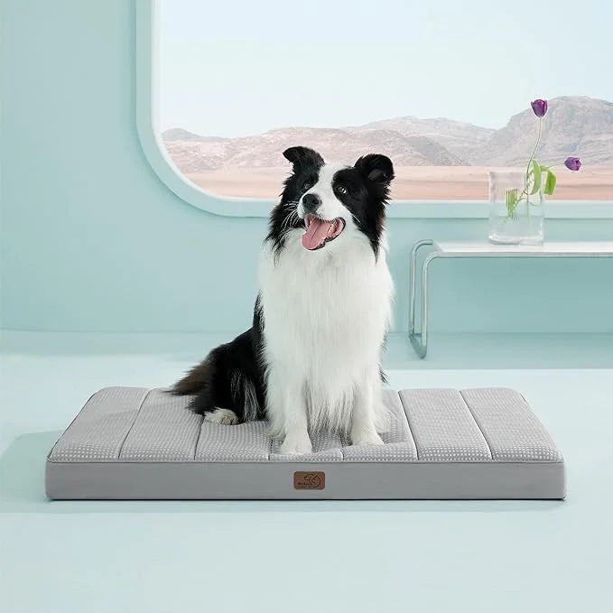 Bedsure Cooling Gel Foam Dog Bed for Large Dogs, Waterproof Orthopedic Egg Foam Dog Bed for Outdoor, Summer Comfort Pet Ma...